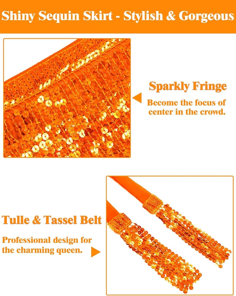 Sarfel Sequin Skirt Sparkly Skirt Belly Dance Skirt Glitter Skirt Rave Sparkle Skirt Sequin Tassel Skirt Fringe Hip Scarf Women - Image 4